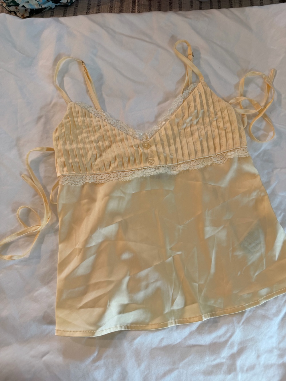 Light Yellow Satin Lace Trim Cami